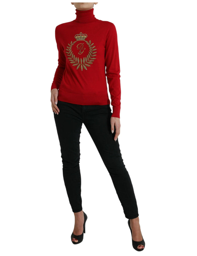 Dolce & Gabbana Red Intarsia Wool Turtleneck Pullover Sweater - Ellie Belle