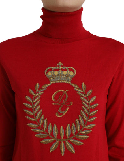 Dolce & Gabbana Red Intarsia Wool Turtleneck Pullover Sweater - Ellie Belle