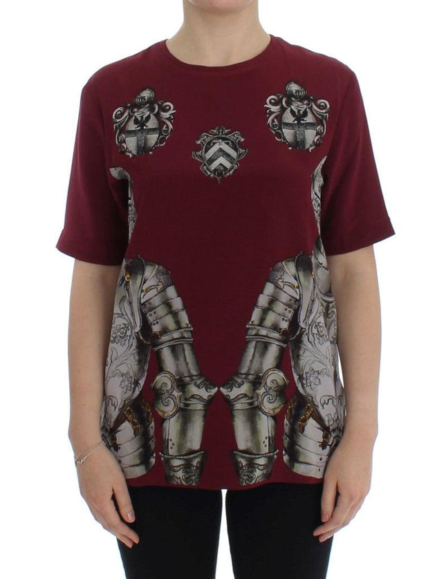 Dolce & Gabbana Red Knight Print Silk Blouse T-shirt - Ellie Belle