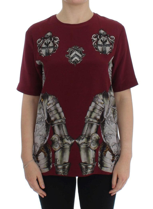 Dolce & Gabbana Red Knight Print Silk Blouse T-shirt