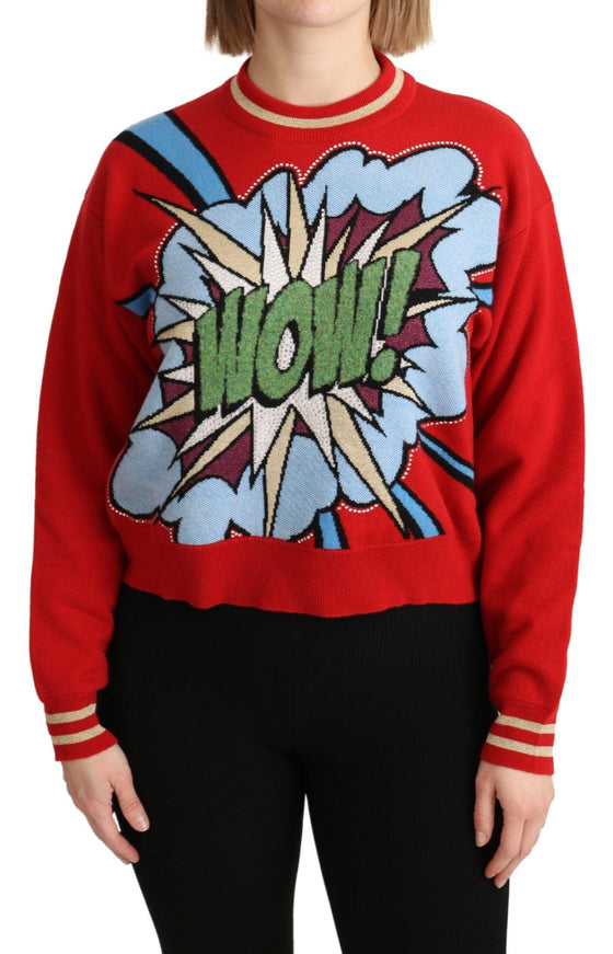 Dolce & Gabbana Red Knitted Cashmere Cartoon Top Sweater