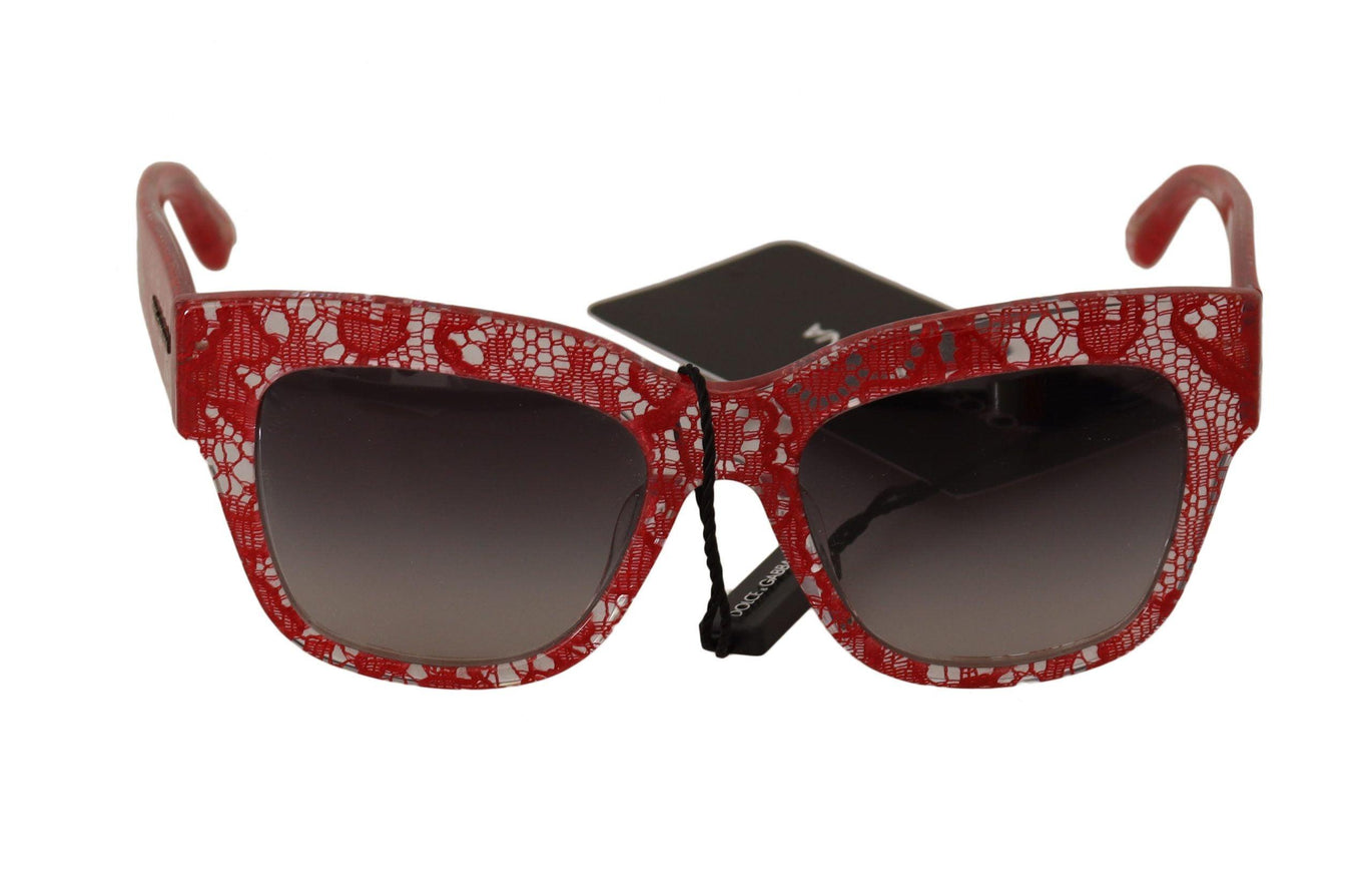 Dolce & Gabbana Red Lace Acetate Rectangle Shades Sunglasses - Ellie Belle