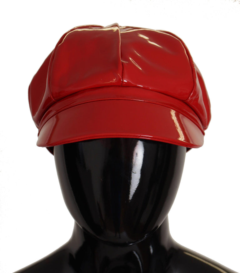 Dolce & Gabbana Red Lamb Leather Small Brim DG Logo Chain Cap Hat - Ellie Belle