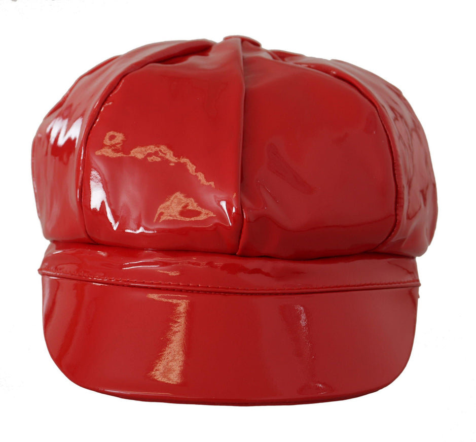 Dolce & Gabbana Red Lamb Leather Small Brim DG Logo Chain Cap Hat - Ellie Belle