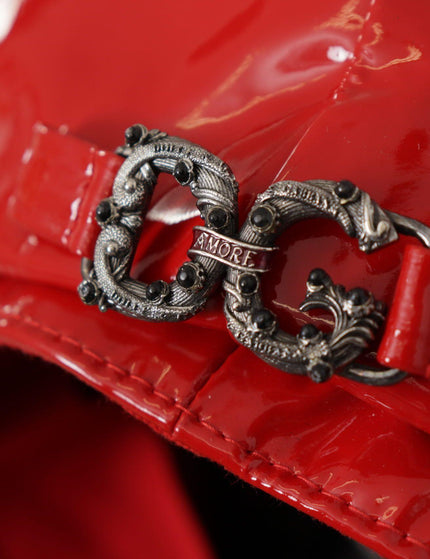 Dolce & Gabbana Red Lamb Leather Small Brim DG Logo Chain Cap Hat - Ellie Belle