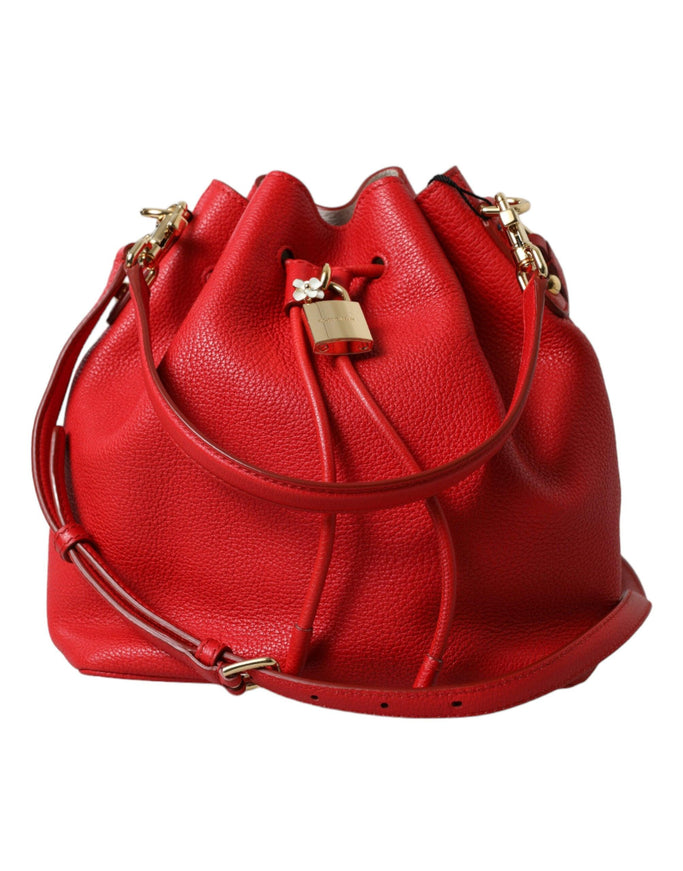 Dolce & Gabbana Red Leather Claudia Drawstring Bucket Women Bag - Ellie Belle