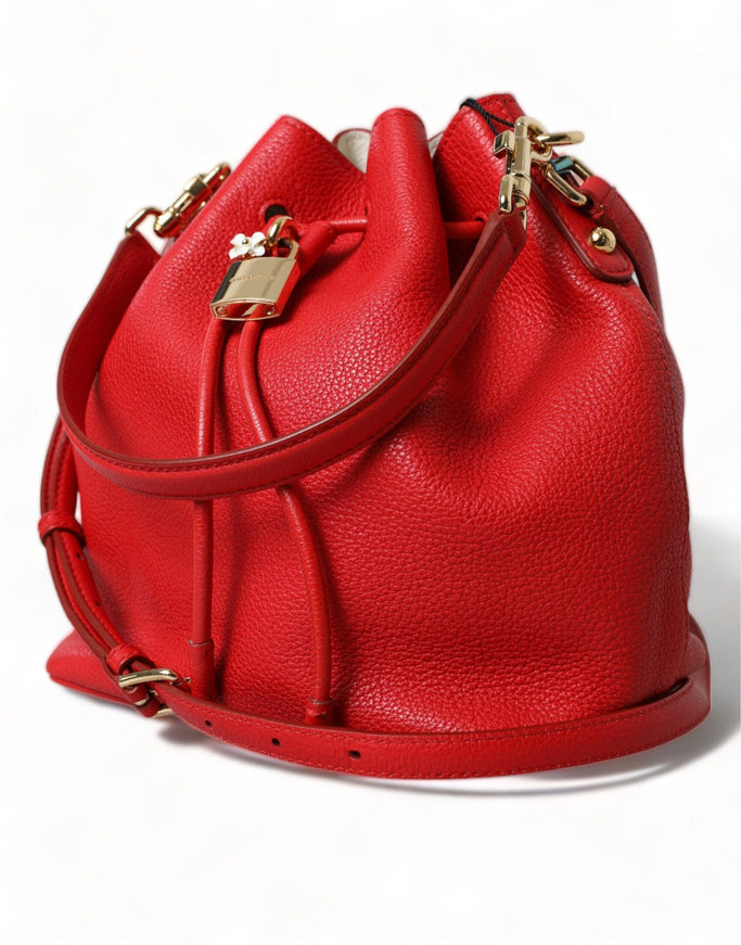 Dolce & Gabbana Red Leather Claudia Drawstring Bucket Women Bag - Ellie Belle