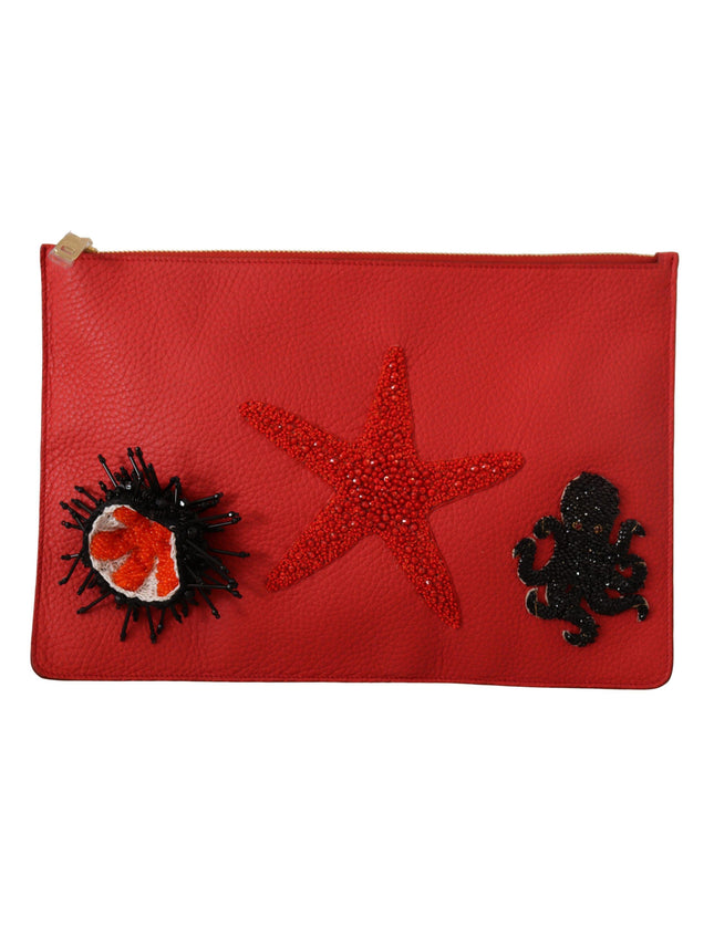 Dolce & Gabbana Red Leather Clutch Shoulder Borse Starfish Purse - Ellie Belle