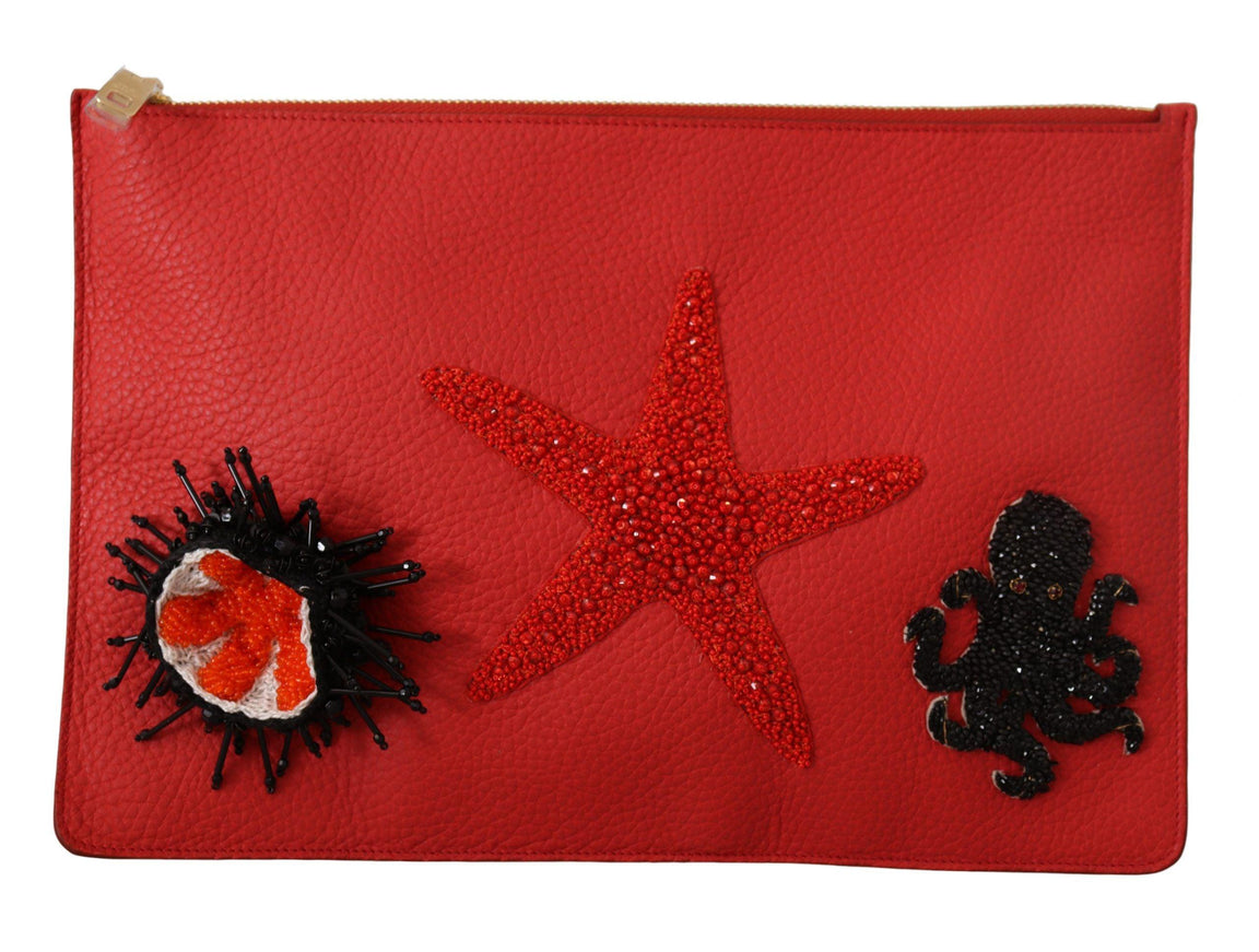 Dolce & Gabbana Red Leather Clutch Shoulder Borse Starfish Purse - Ellie Belle