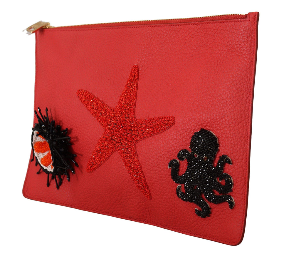 Dolce & Gabbana Red Leather Clutch Shoulder Borse Starfish Purse - Ellie Belle