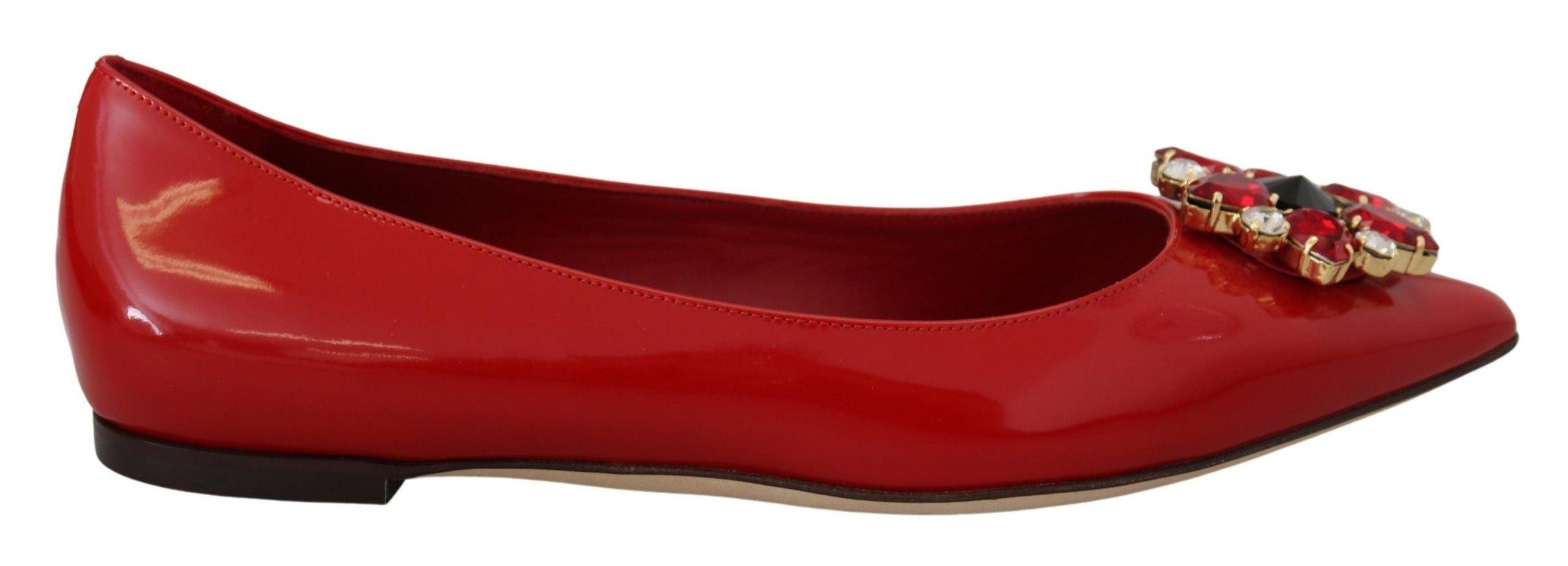 Dolce & Gabbana Red Leather Crystals Loafers Flats Shoes - Ellie Belle