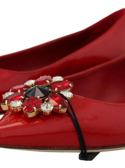 Dolce & Gabbana Red Leather Crystals Loafers Flats Shoes