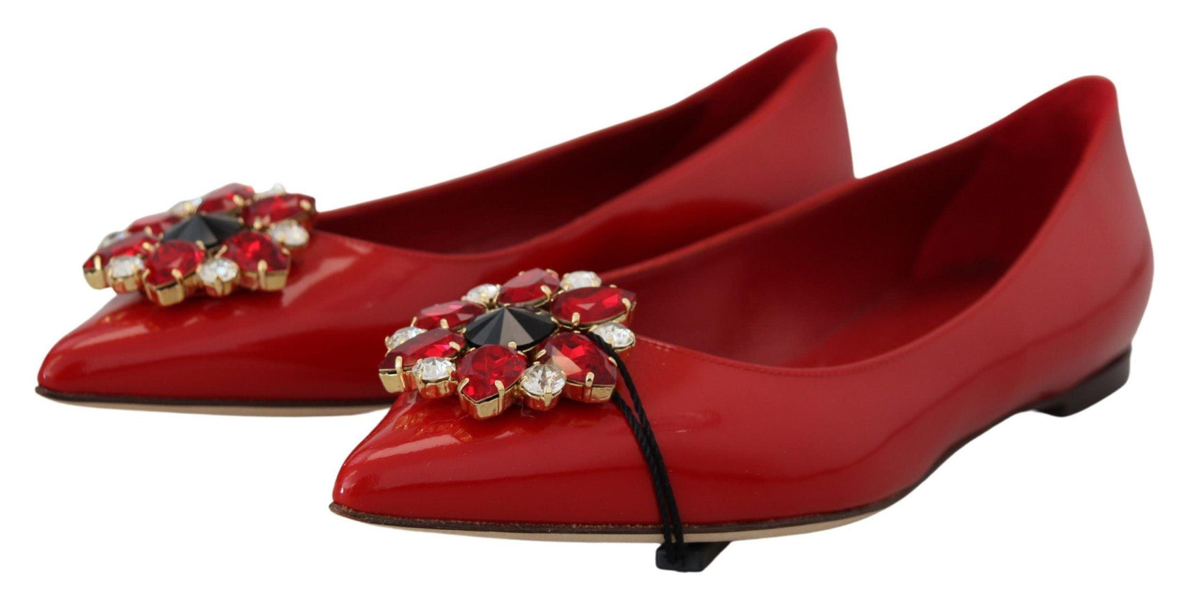 Dolce & Gabbana Red Leather Crystals Loafers Flats Shoes - Ellie Belle