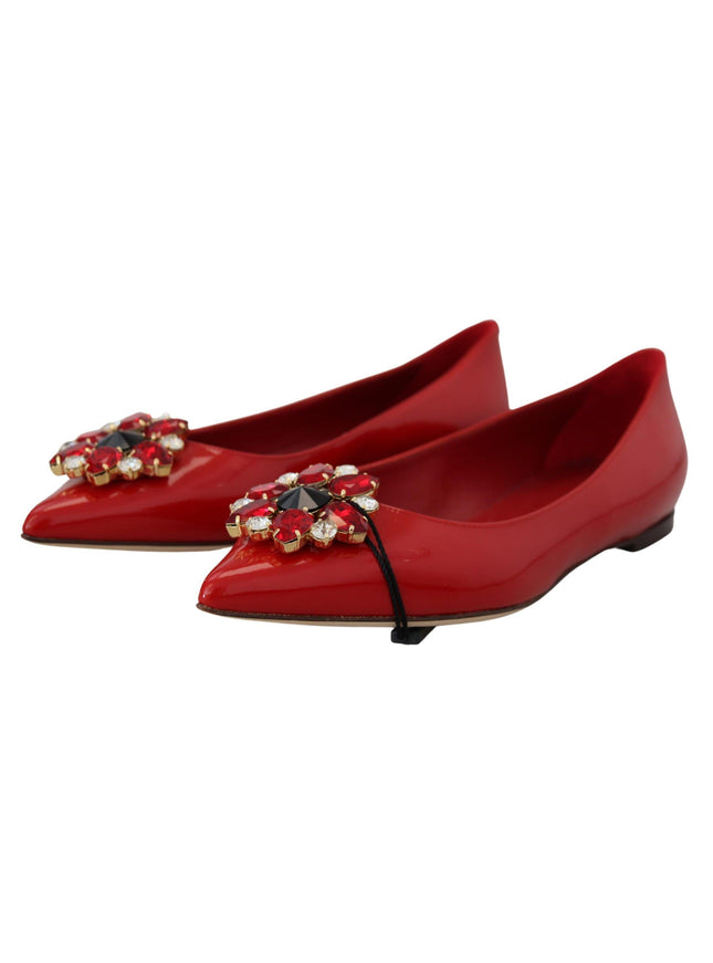 Dolce & Gabbana Red Leather Crystals Loafers Flats Shoes - Ellie Belle