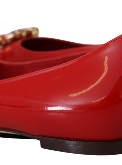 Dolce & Gabbana Red Leather Crystals Loafers Flats Shoes