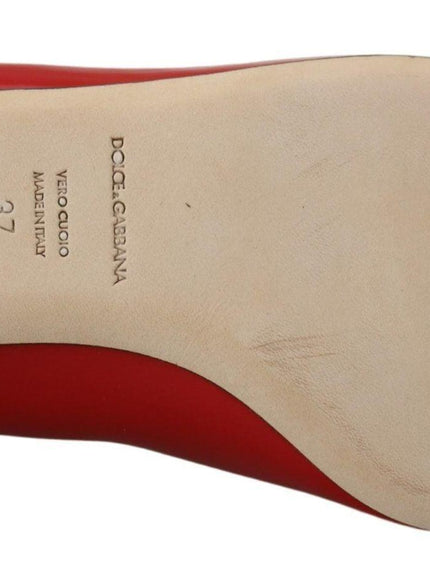 Dolce & Gabbana Red Leather Crystals Loafers Flats Shoes