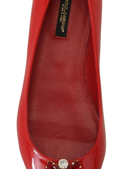 Dolce & Gabbana Red Leather Crystals Loafers Flats Shoes