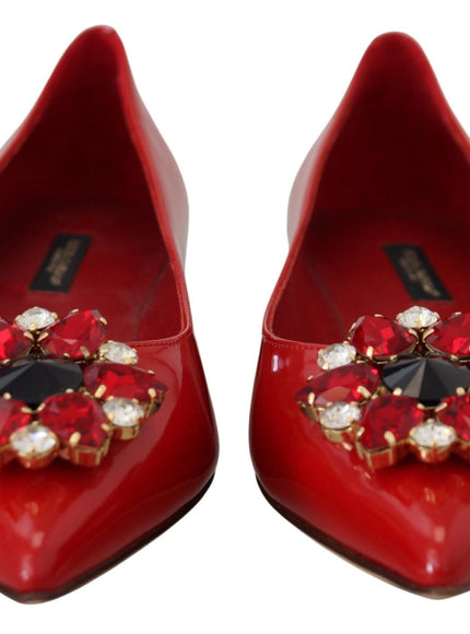 Dolce & Gabbana Red Leather Crystals Loafers Flats Shoes