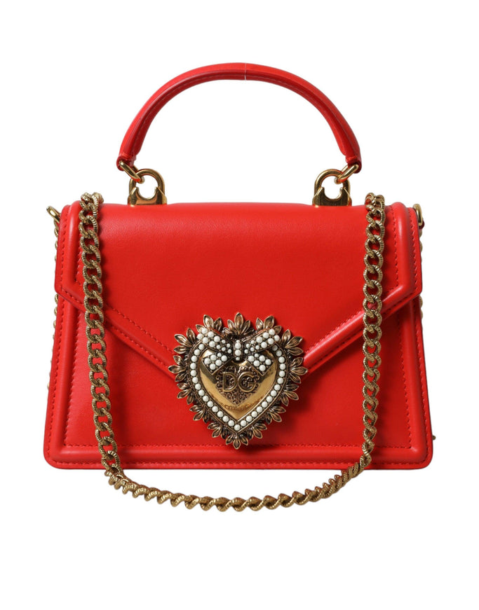 Dolce & Gabbana Red Leather DEVOTION Gold Heart Shoulder Borse Bag - Ellie Belle