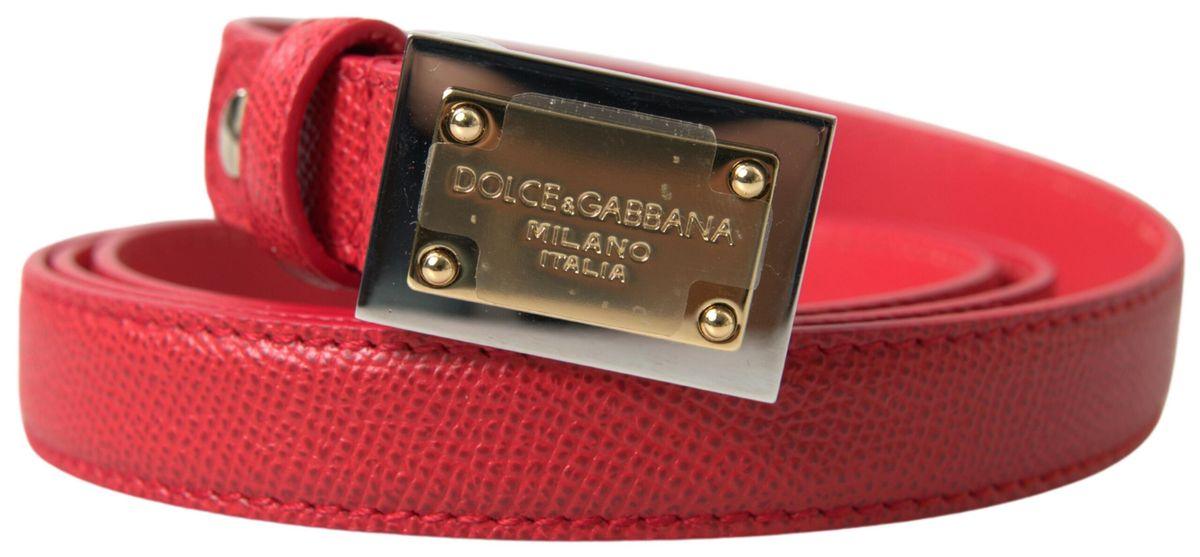 Dolce & Gabbana Red Leather Gold Engraved Metal Buckle Belt - Ellie Belle