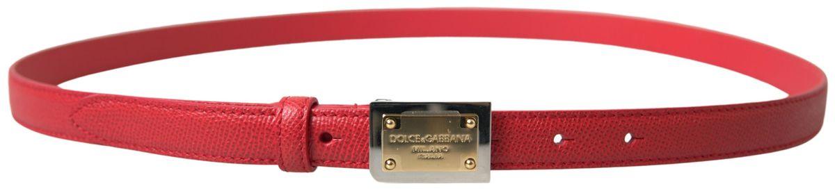 Dolce & Gabbana Red Leather Gold Engraved Metal Buckle Belt - Ellie Belle