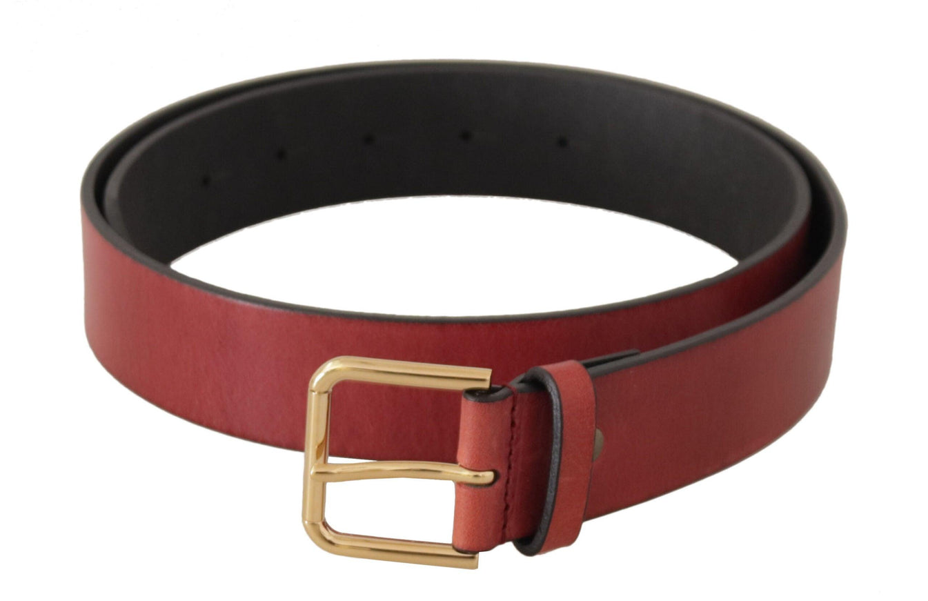 Dolce & Gabbana Red Leather Gold Logo Engraved Metal Buckle Belt - Ellie Belle