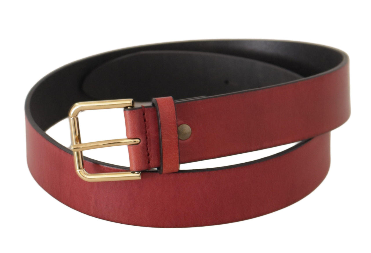 Dolce & Gabbana Red Leather Gold Logo Engraved Metal Buckle Belt - Ellie Belle