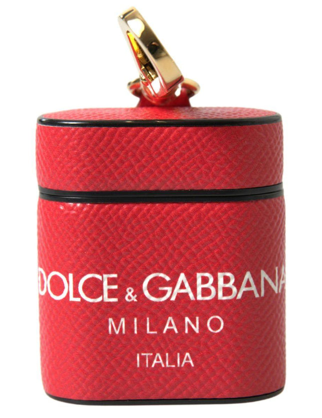 Dolce & Gabbana Red Leather Gold Tone Metal Logo Print Airpods Case - Ellie Belle