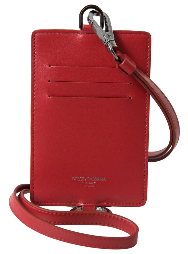 Dolce & Gabbana Red Leather Lanyard Logo Card Holder Men Wallet - Ellie Belle