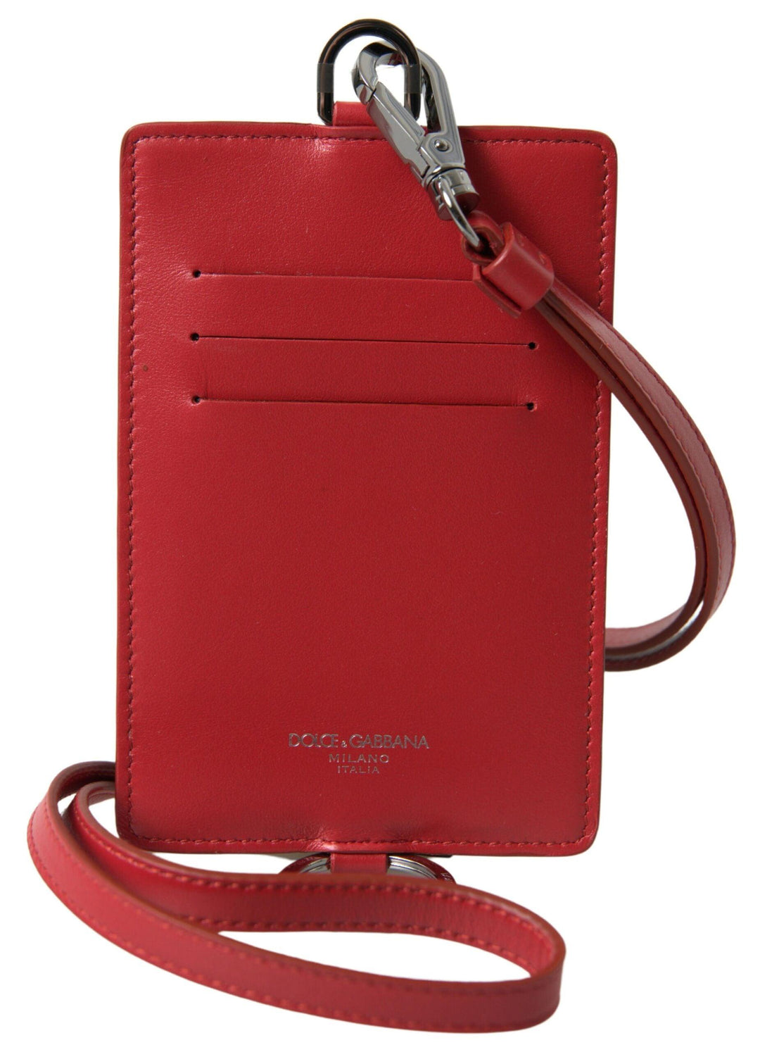 Dolce & Gabbana Red Leather Lanyard Logo Card Holder Men Wallet - Ellie Belle