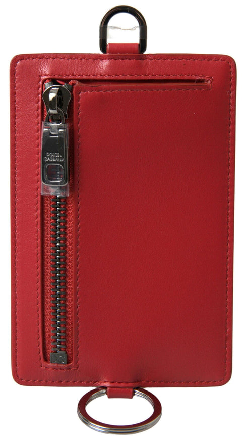 Dolce & Gabbana Red Leather Lanyard Logo Card Holder Men Wallet - Ellie Belle