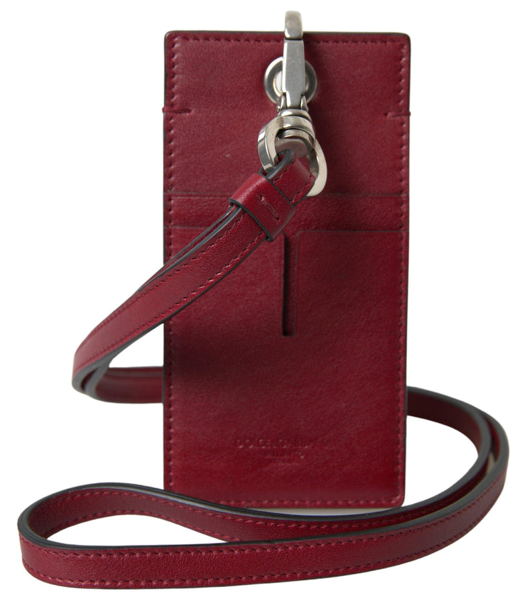 Dolce & Gabbana Red Leather Lanyard Logo Slim Card Holder Men Wallet - Ellie Belle