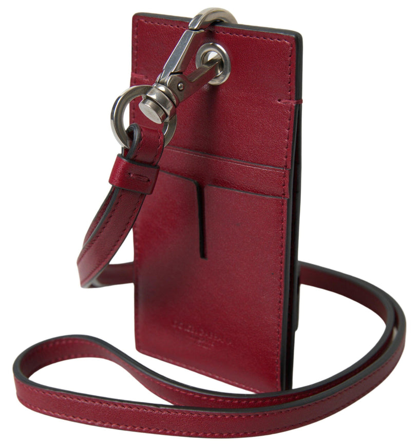 Dolce & Gabbana Red Leather Lanyard Logo Slim Card Holder Men Wallet - Ellie Belle