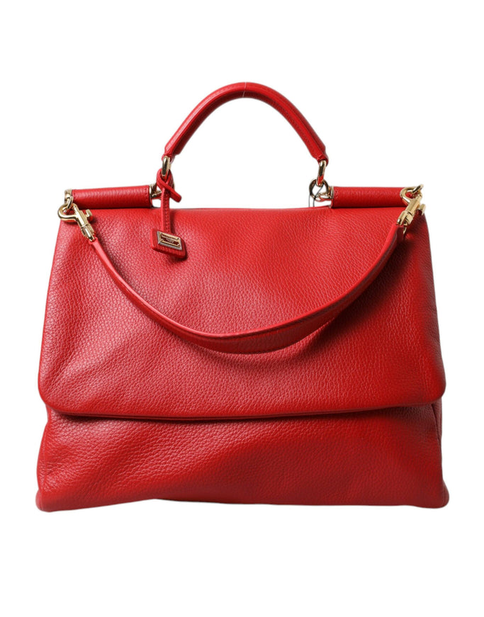 Dolce & Gabbana Red Leather Large Miss Sicily Top Handle Women Bag - Ellie Belle