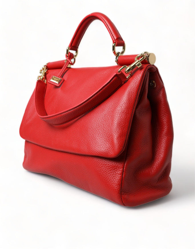 Dolce & Gabbana Red Leather Large Miss Sicily Top Handle Women Bag - Ellie Belle