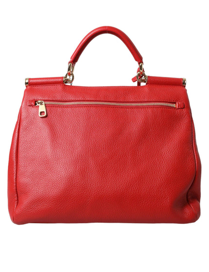 Dolce & Gabbana Red Leather Large Miss Sicily Top Handle Women Bag - Ellie Belle