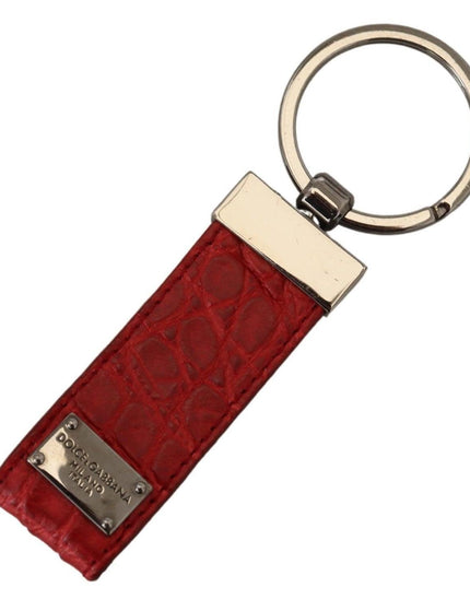 Dolce & Gabbana Red Leather Logo Plaque Silver Brass Keychain - Ellie Belle