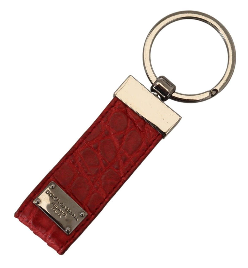 Dolce & Gabbana Red Leather Logo Plaque Silver Brass Keychain - Ellie Belle