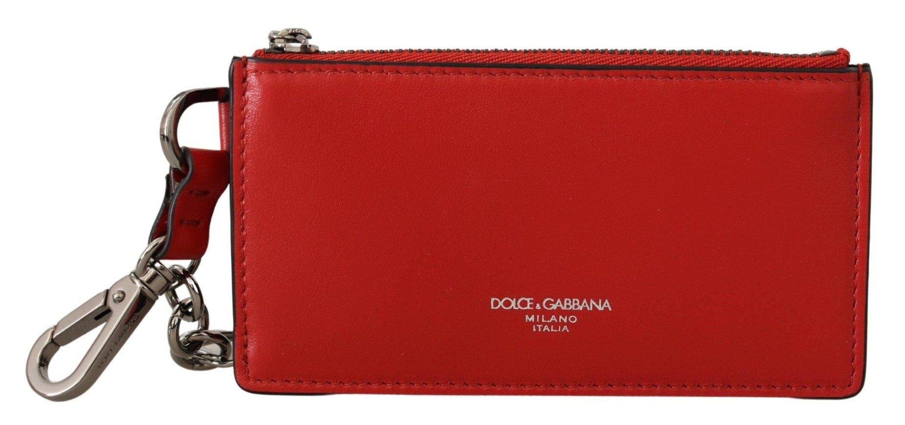 Dolce & Gabbana Red Leather Purse Silver Tone Keychain - Ellie Belle