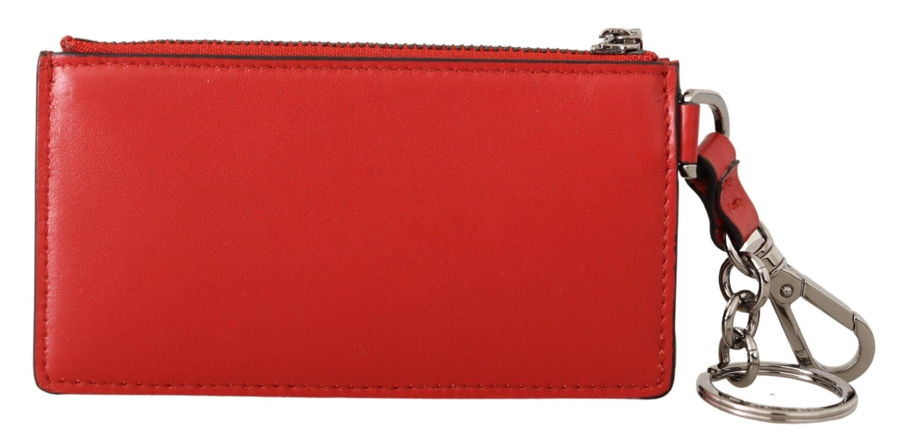 Dolce & Gabbana Red Leather Purse Silver Tone Keychain - Ellie Belle