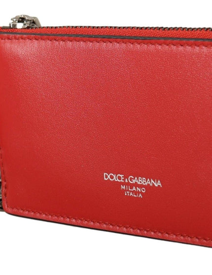 Dolce & Gabbana Red Leather Purse Silver Tone Keychain - Ellie Belle