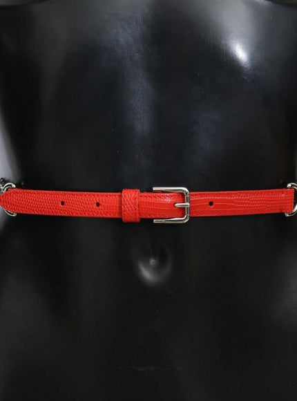 Dolce & Gabbana Red Leather Roses Floral Silver Waist Belt