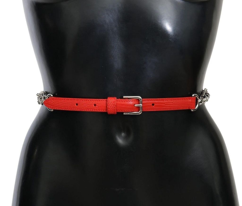 Dolce & Gabbana Red Leather Roses Floral Silver Waist Belt - Ellie Belle