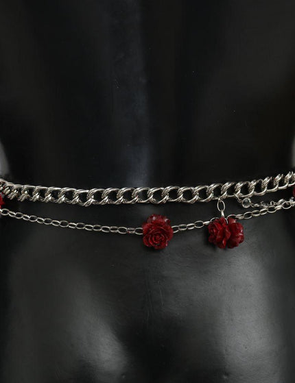 Dolce & Gabbana Red Leather Roses Floral Silver Waist Belt - Ellie Belle
