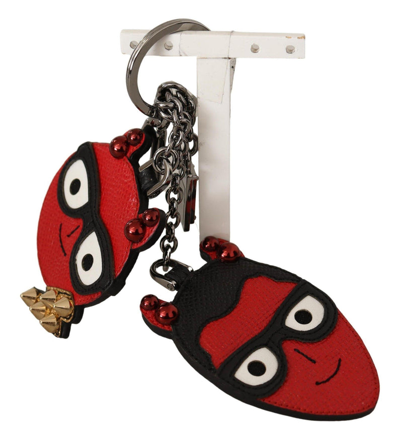 Dolce & Gabbana Red Leather Silver Tone Devil Studded Keychain - Ellie Belle