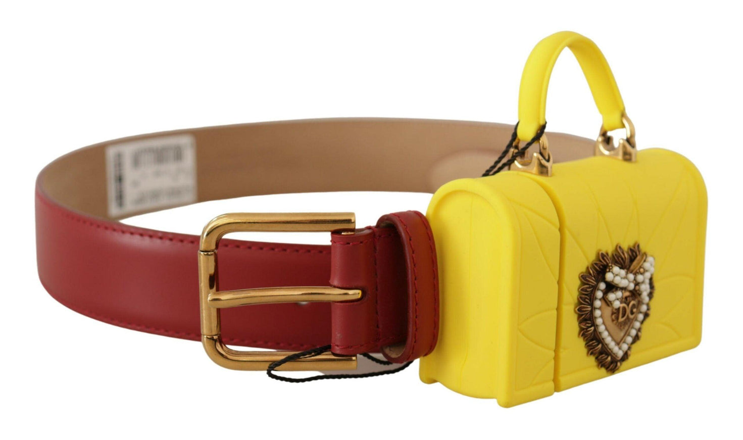 Dolce & Gabbana Red Leather Yellow DEVOTION Heart Bag Buckle Belt - Ellie Belle