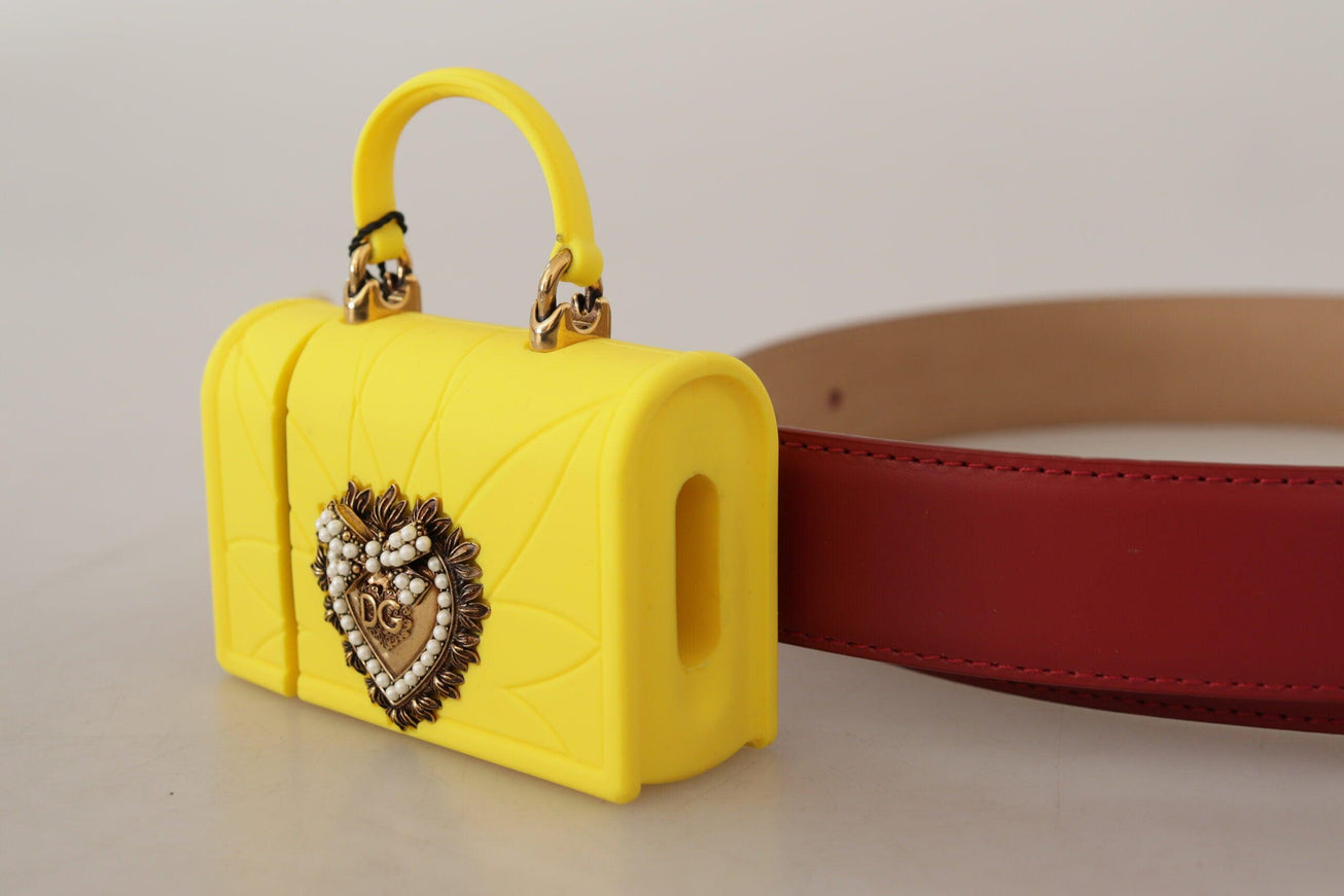 Dolce & Gabbana Red Leather Yellow DEVOTION Heart Bag Buckle Belt - Ellie Belle