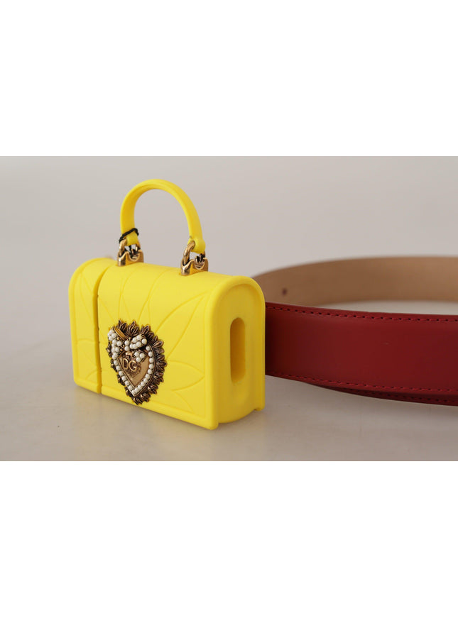 Dolce & Gabbana Red Leather Yellow DEVOTION Heart Bag Buckle Belt - Ellie Belle
