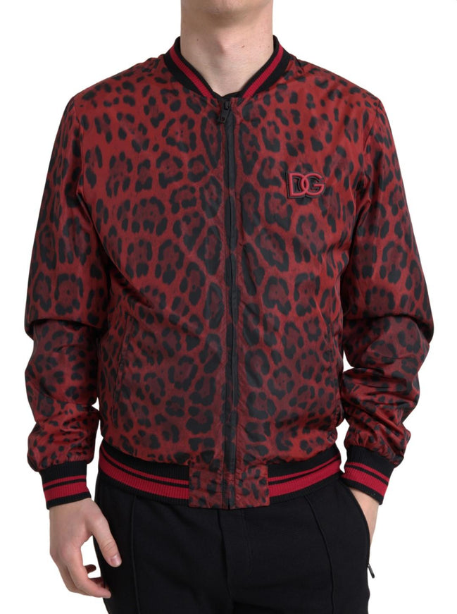 Dolce & Gabbana Red Leopard Bomber Short Coat Jacket - Ellie Belle