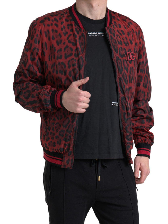 Dolce & Gabbana Red Leopard Bomber Short Coat Jacket - Ellie Belle